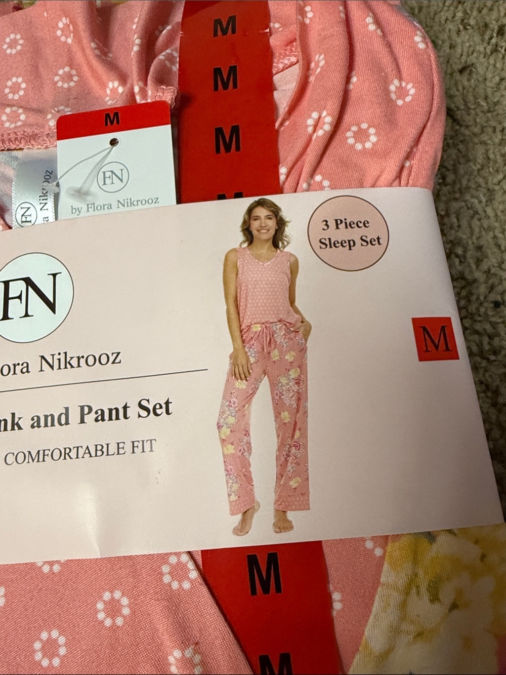 Flora Nikrooz Coral Pink Floral Robe, Tank & Pant Sleep Set - Picture 4 of 4
